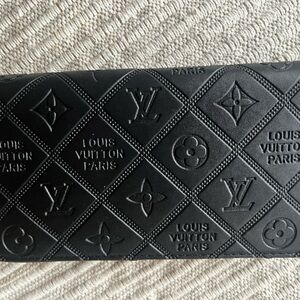 Black Leather Wallet with Gold Zipper